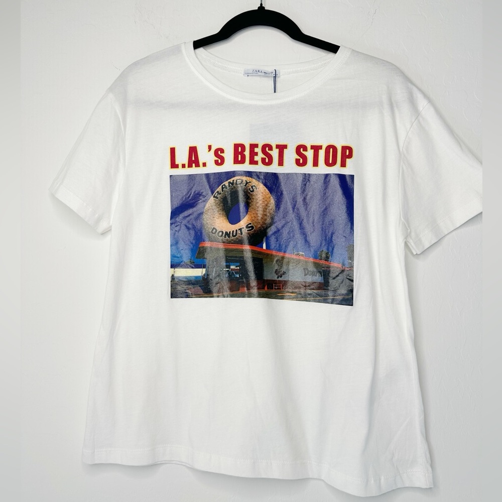 Zara Randy’s Donuts LA’s Best Stop White Short Sleeve T-Shirt size Small